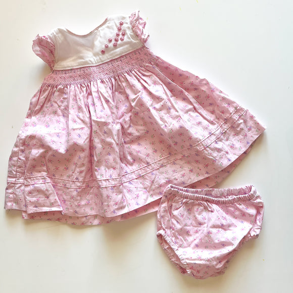 Vintage Smocked Dress with Bloomers (0-3m)